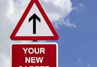 Sign in the sky for 'Your New Career' , concept image for employment related themes.